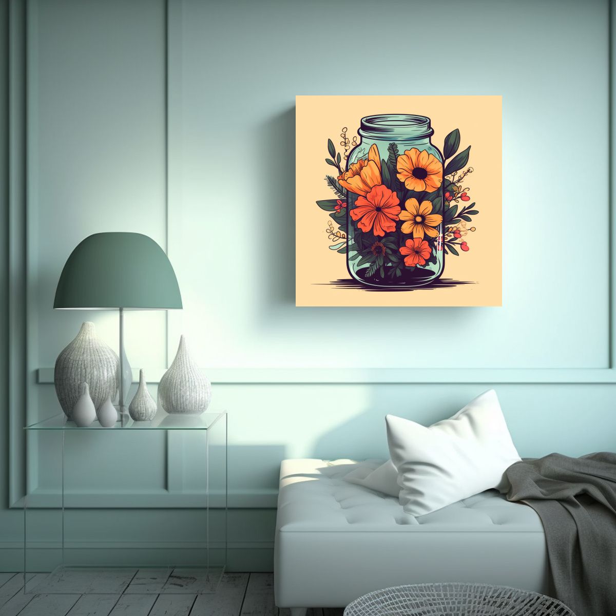 GENERICO - Cuadro Decorativo Retro De Flores En Jarra Para 70x70 Cm