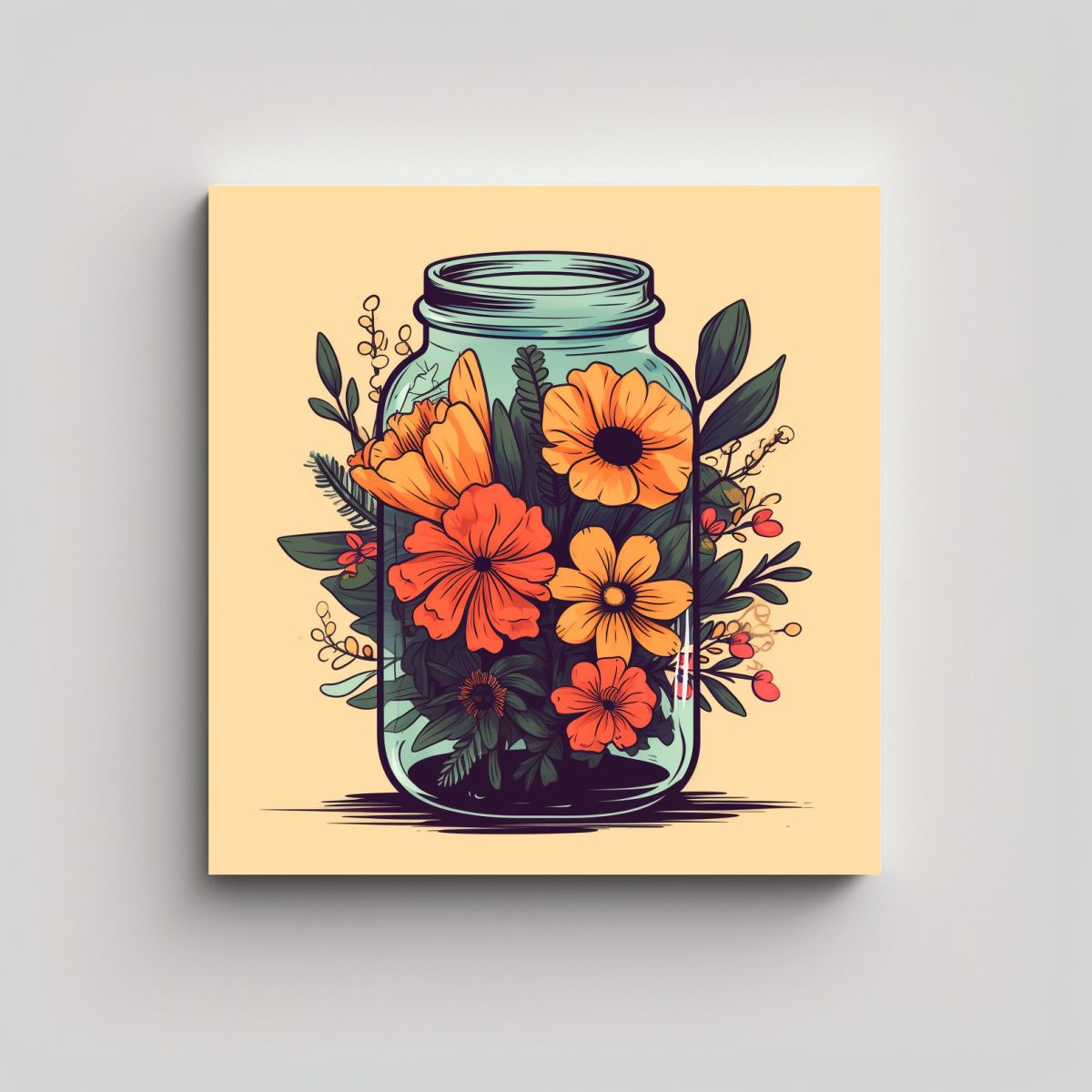 GENERICO - Cuadro Decorativo Retro De Flores En Jarra Para 50x50 Cm