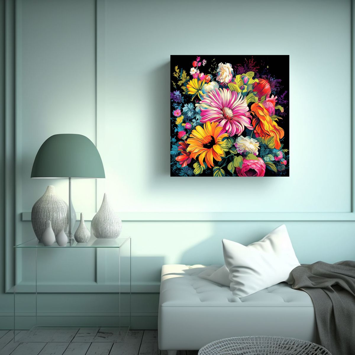 GENERICO - Composición Moderna De Lienzo Con Flores En Clip 50x50 Cm