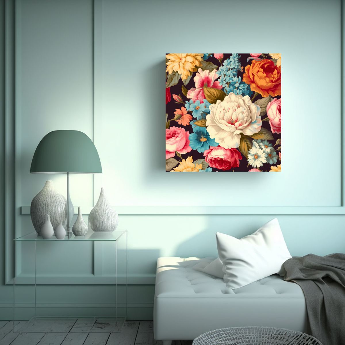 GENERICO - Impactante Arte Vintage: Patrón De Flores 80x80 Cm