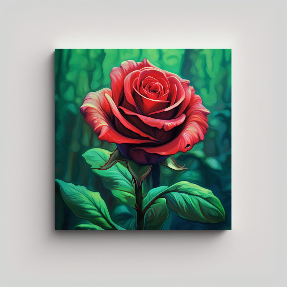 GENERICO - Cuadro Decorativo De Rosa Roja Intensa En Arte De 70x70 Cm