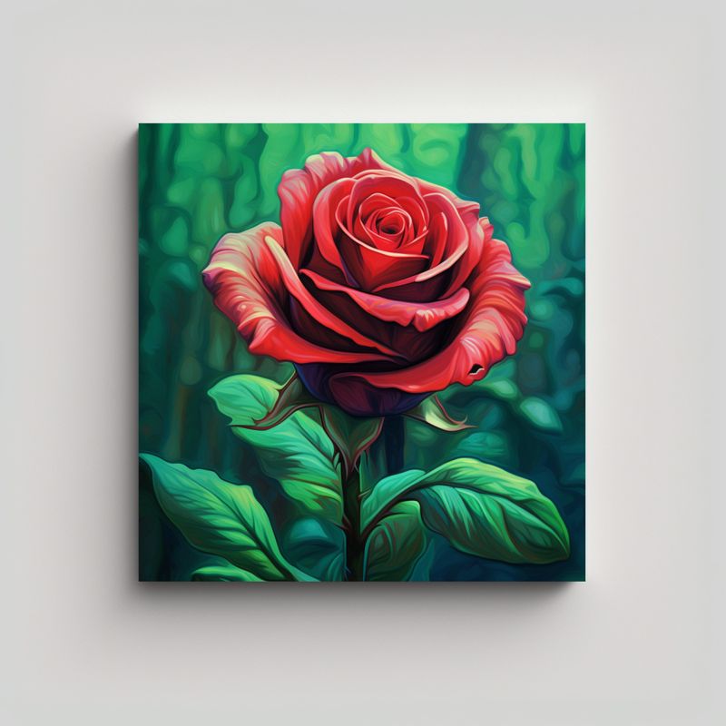GENERICO - Cuadro Decorativo De Rosa Roja Intensa En Arte De 60x60 Cm