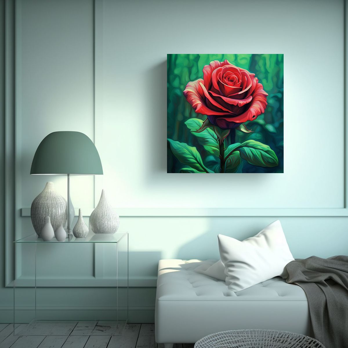 GENERICO - Cuadro Decorativo De Rosa Roja Intensa En Arte De 60x60 Cm