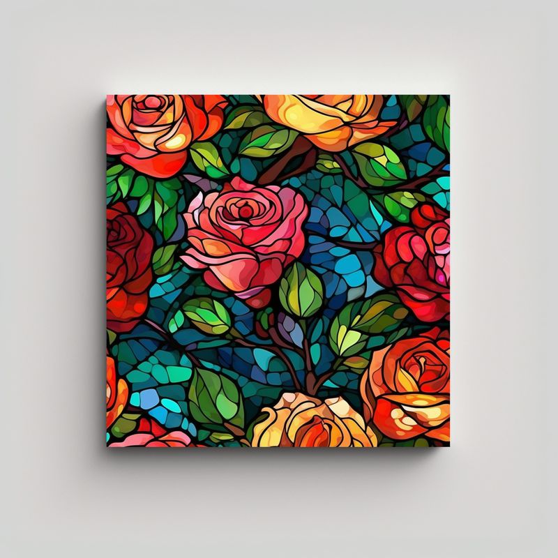 GENERICO - Lienzo Vibrante De Mosaico Vidriera Con Figuras 80x80 Cm