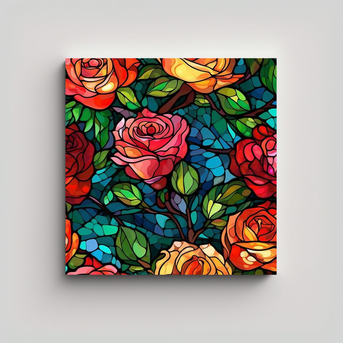GENERICO - Lienzo Vibrante De Mosaico Vidriera Con Figuras 50x50 Cm