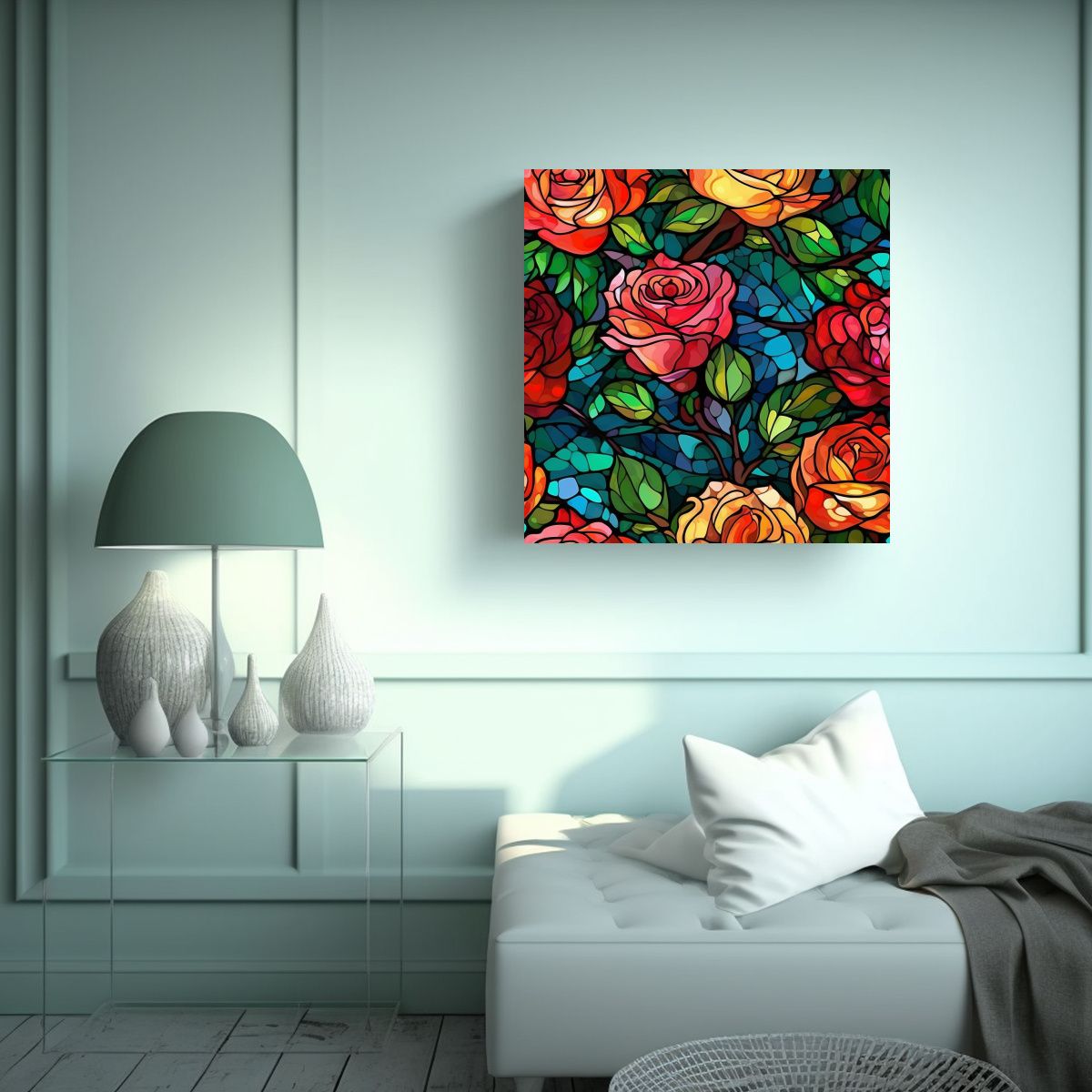 GENERICO - Lienzo Vibrante De Mosaico Vidriera Con Figuras 50x50 Cm