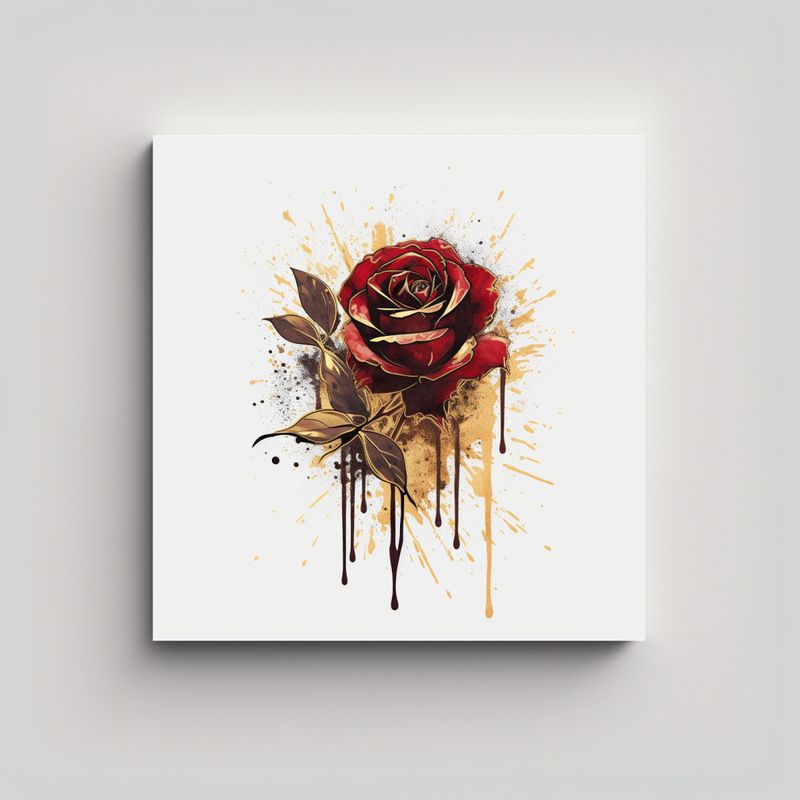 GENERICO - Estampado De Rosa Roja Y Líneas Doradas: 80x80 Cm