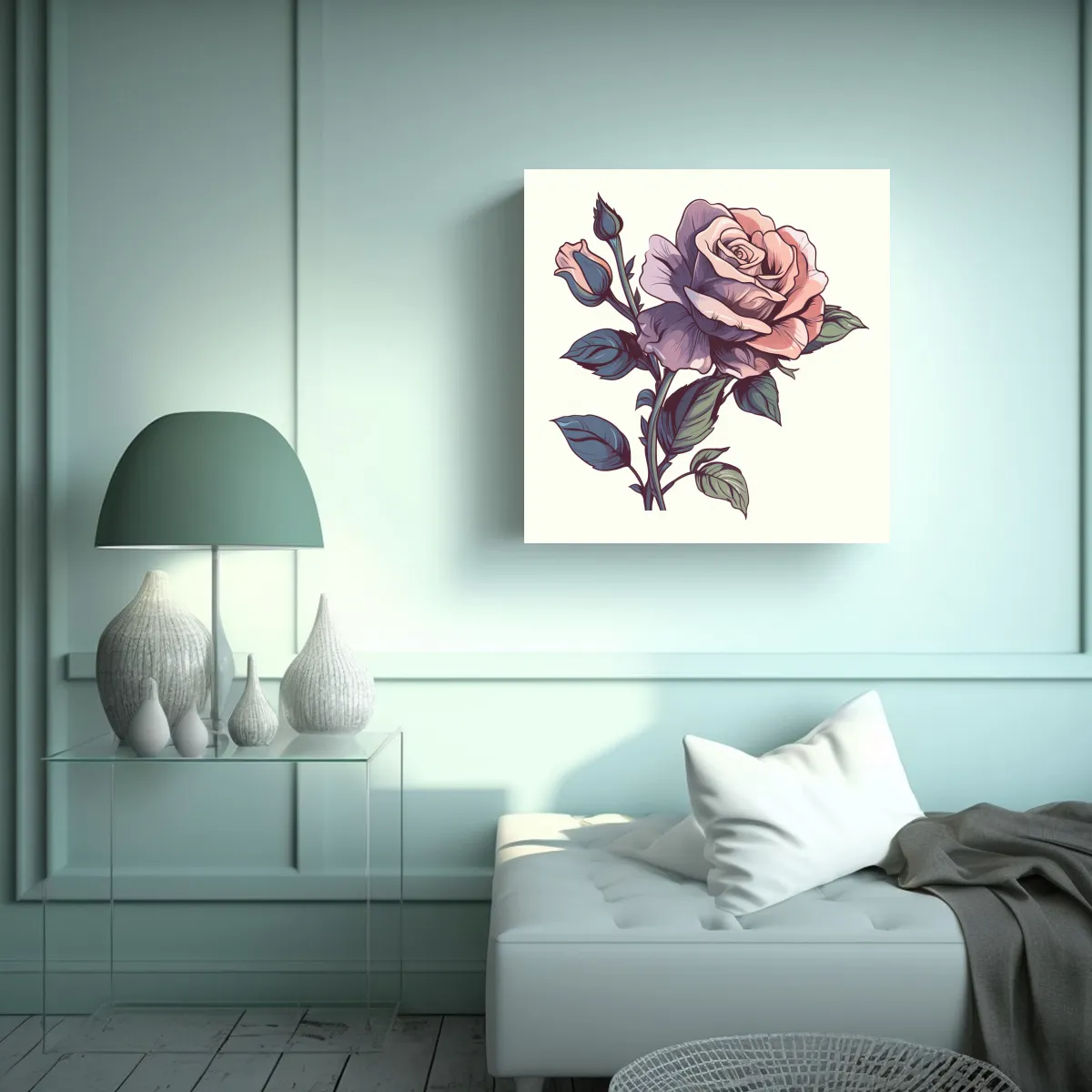 GENERICO - Diseño SVG De Rosa En Acuarela Y Textura Pastel 80x80 Cm