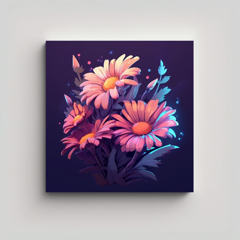 GENERICO - Cuadro Decorativo Con Flores En Estilo Dibujos 2D 60x60 Cm
