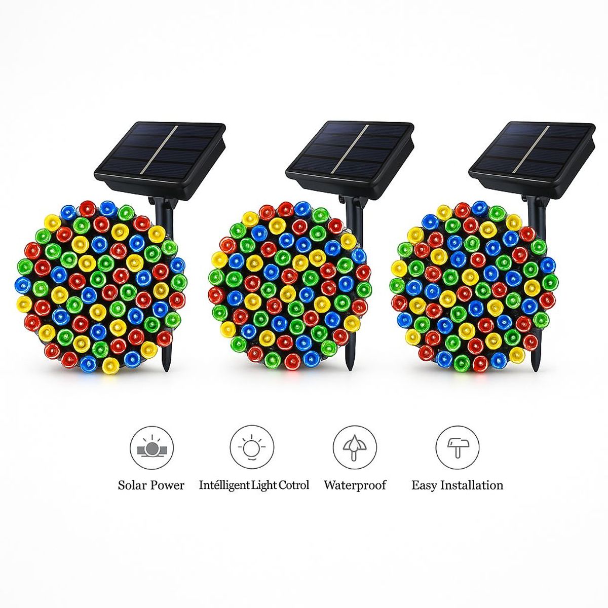 GENERICO - Pack X3 Luces Solares Navidad Guirnalda para arbol 10 Metros 100 Led Multicolor jardin