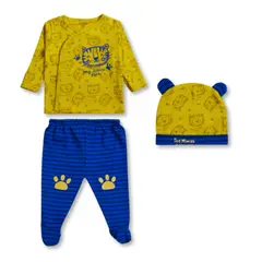 TEDMIMAK - Set 3 piezas Conjunto Buzo Poleron Bebe Niño Algodón Amarillo Gato