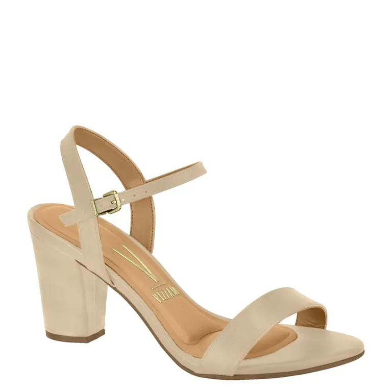 Sandalia Mujer Taco Cuadrado Eco Cuero Beige