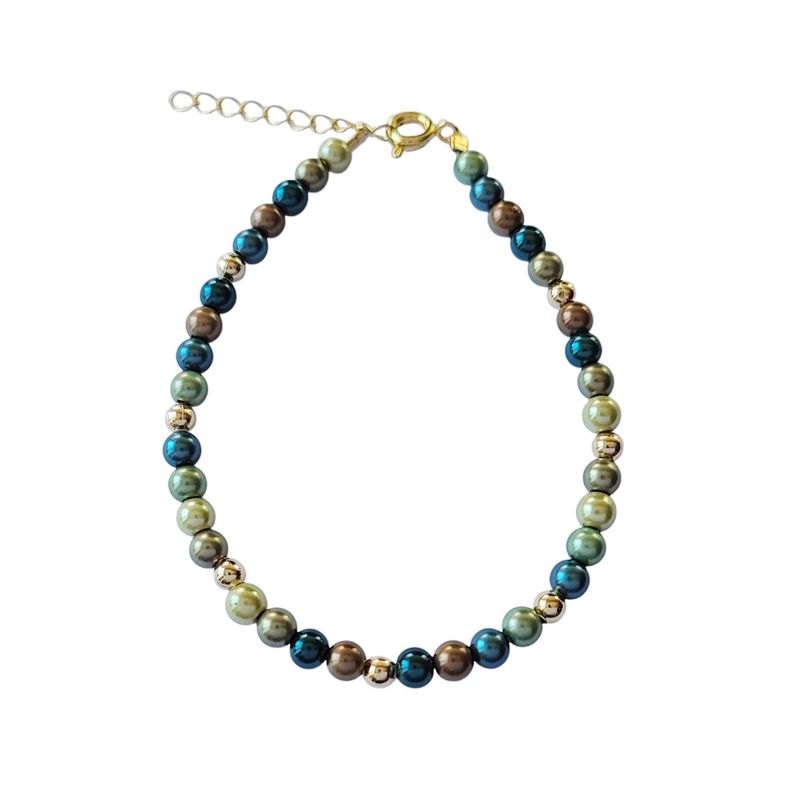 ANDREA COGGIOLA JOYAS - Pulsera Perlas Shellpearl Verde Café 4mm Enchapado Oro 18K