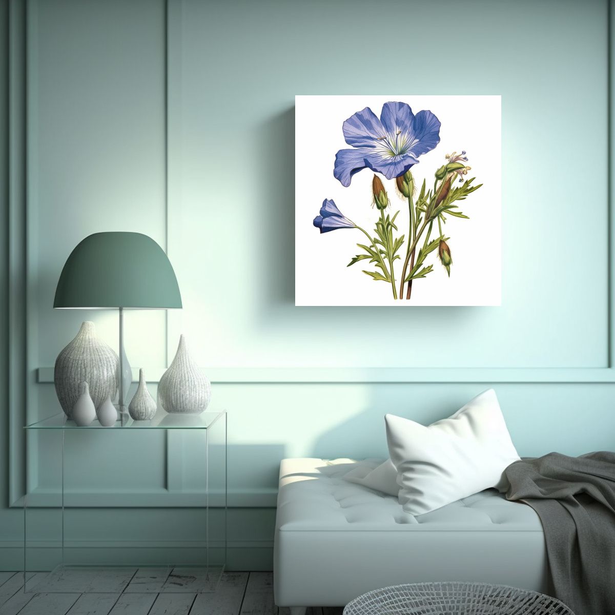 GENERICO - Cuadro Vintage De Flor Silvestre Azul Profundo 50x50 Cm