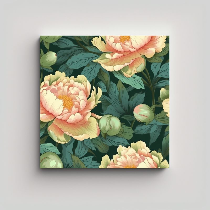 GENERICO - Dibujo De Peonía Rosa Sobre Fondo Verde: 90x90 Cm