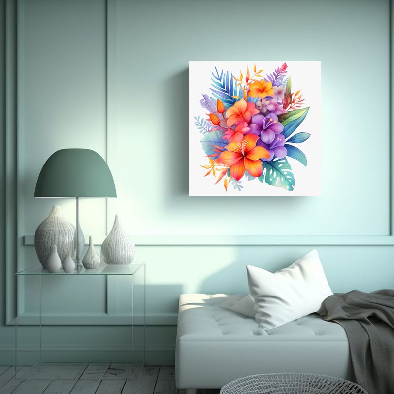 GENERICO - Cuadro Decorativo Tropical De Colores Vivos Para 80x80 Cm