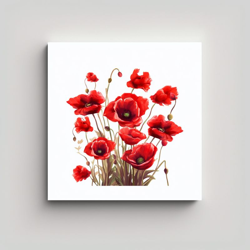 GENERICO - Acuarela De Amapolas Rojas Estilo Pixar En Lienzo 60x60 Cm