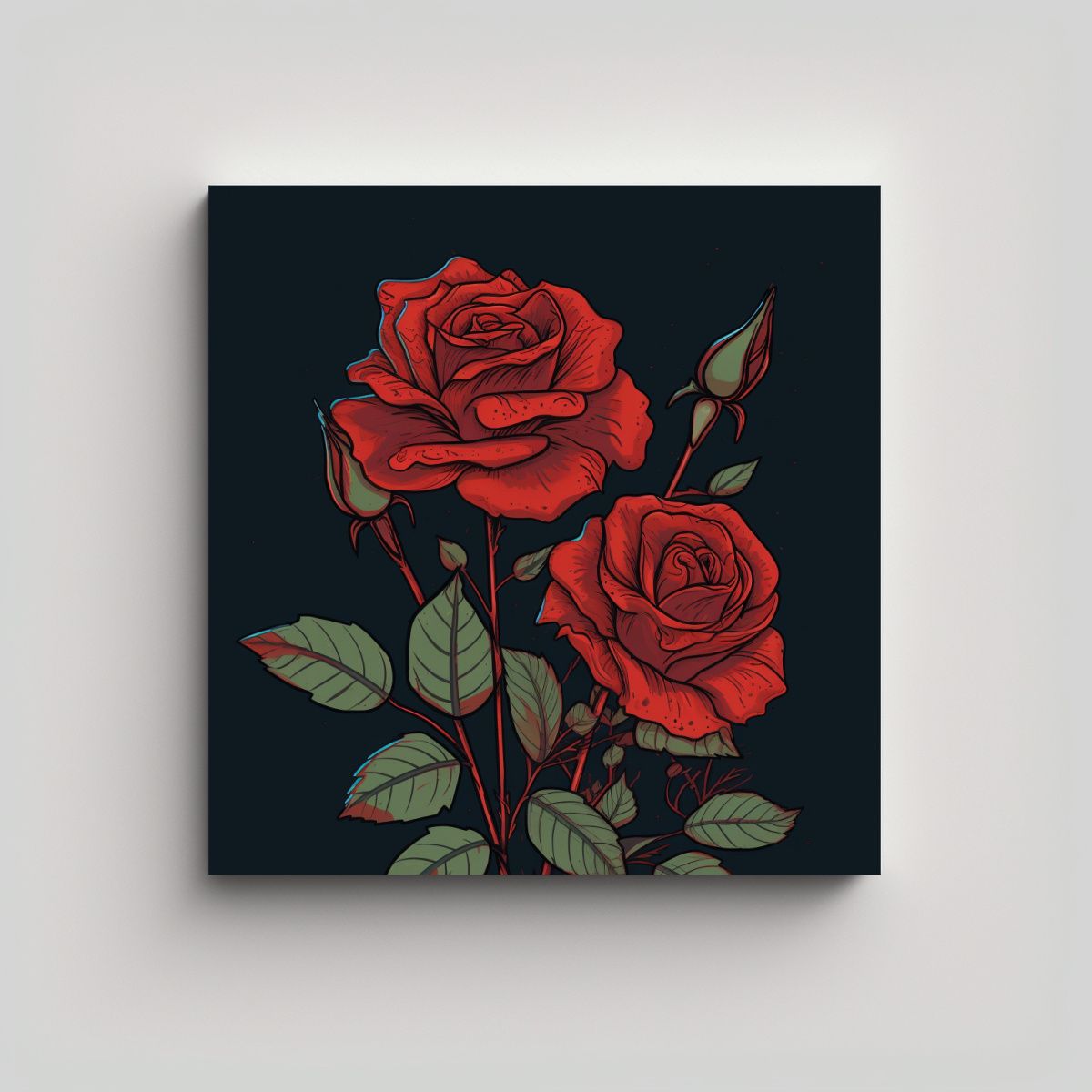 GENERICO - Cuadro Moderno Única: Dibujo Animado 2D De Rosas 70x70 Cm