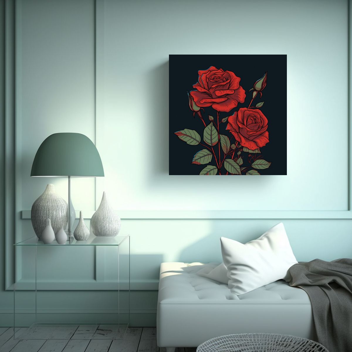 GENERICO - Cuadro Moderno Única: Dibujo Animado 2D De Rosas 70x70 Cm