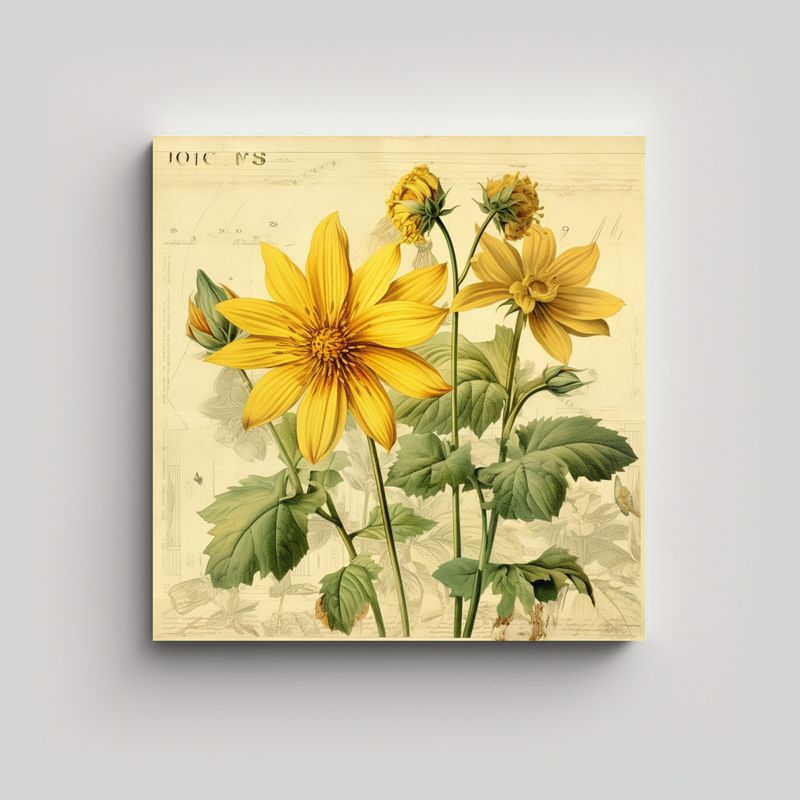GENERICO - Cuadro Decorativo Vintage Con Flores Amarillas En 90x90 Cm