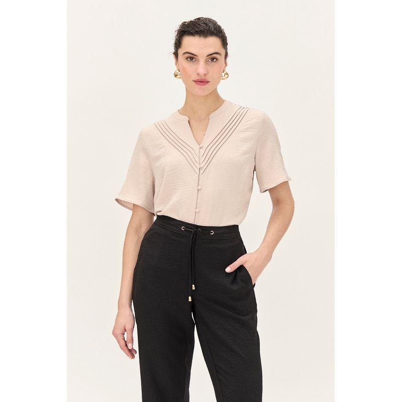 MA GRIFFE - Blusa Manga Corta Beige Mujer Magriffe