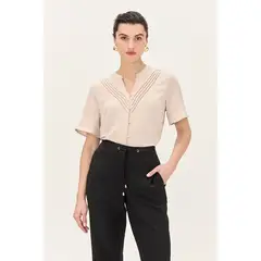 MA GRIFFE - Blusa Manga Corta Beige Mujer Magriffe