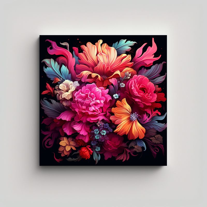 GENERICO - Ilustración Creativa En Bastidor: Bouquet Floral 80x80 Cm