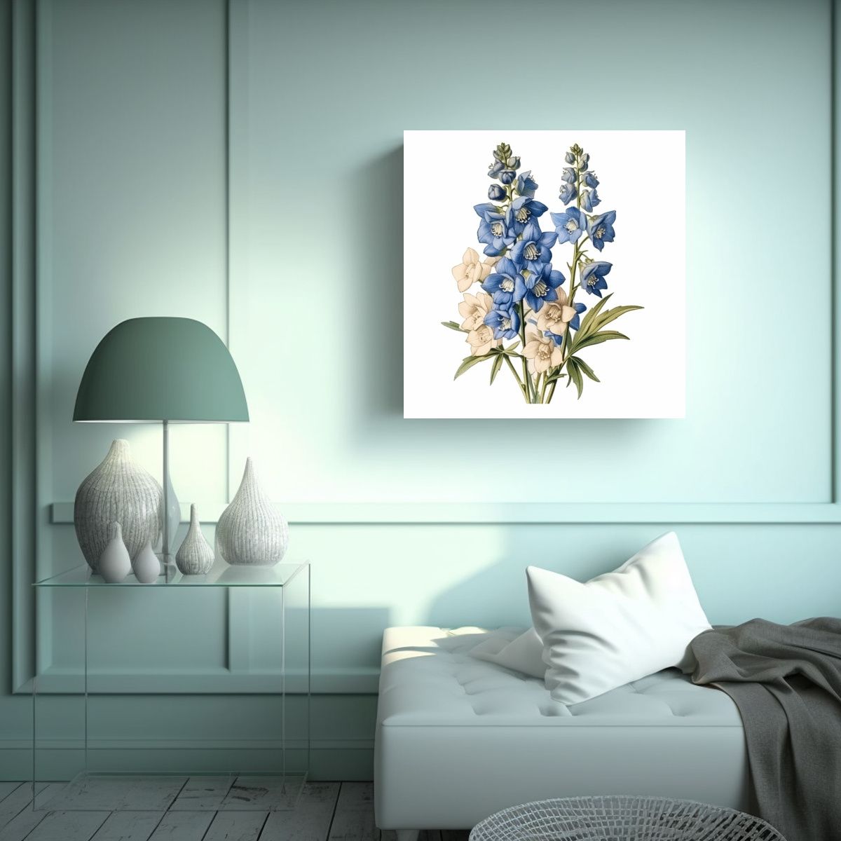 GENERICO - Diseño Luminoso De Flores Blue Delphinium En 50x50 Cm