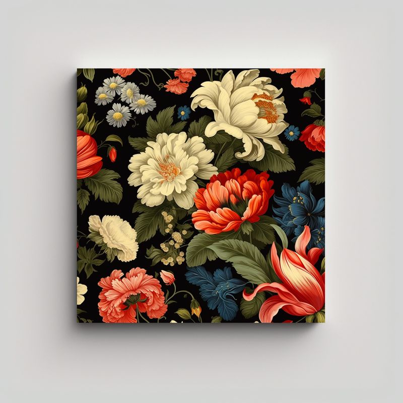 GENERICO - Cuadro Vintage Con Flores En Tela Bastidor Para 90x90 Cm