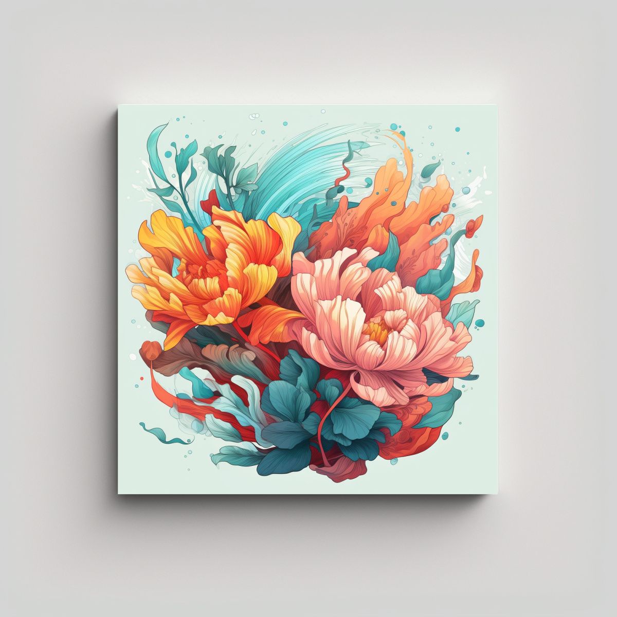 GENERICO - Cuadro Decorativo Floral En Acuarela Y Lienzo - 90x90 Cm