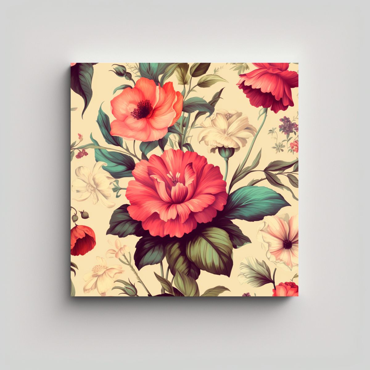 GENERICO - Fondo Vintage Con Flores: Lienzo Espectacular Y 90x90 Cm