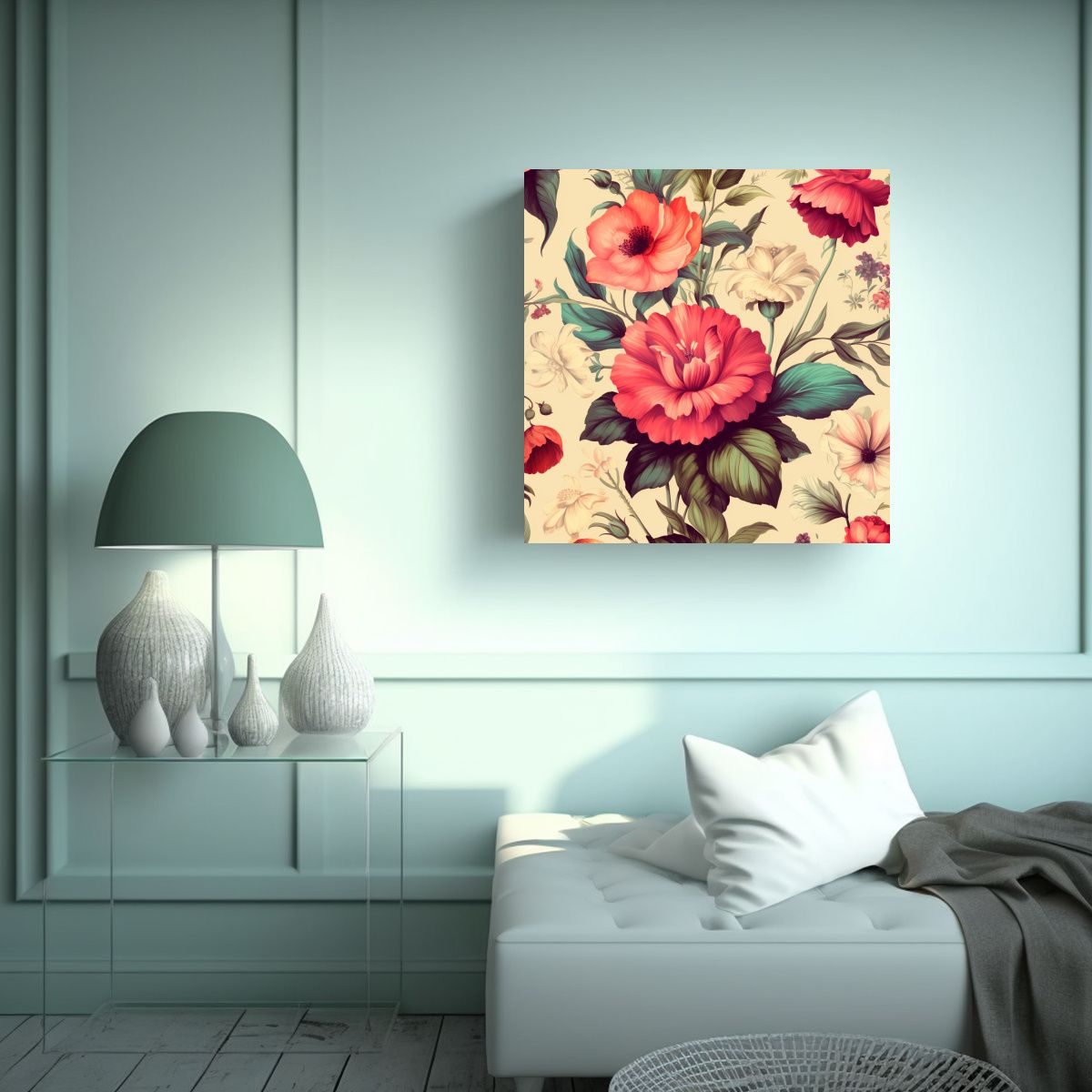 GENERICO - Fondo Vintage Con Flores: Lienzo Espectacular Y 90x90 Cm