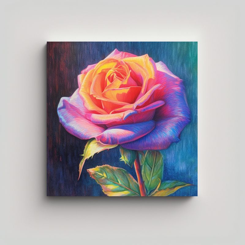 GENERICO - Cuadro Decorativo De Rosa En Óleo Pastel Sobre 70x70 Cm
