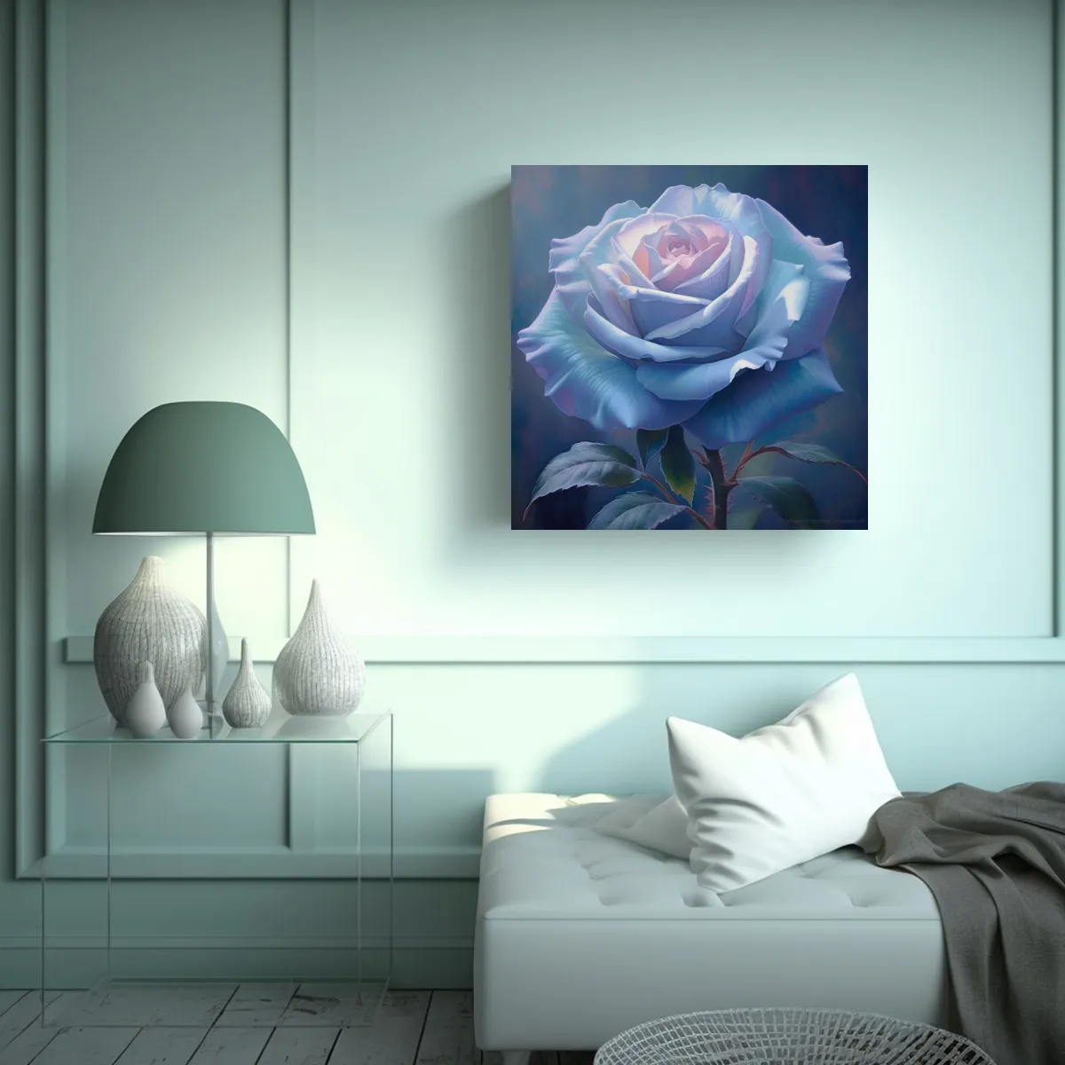 GENERICO - Cuadro Decorativo De Rosa Azul Pastel En Tela 80x80 Cm