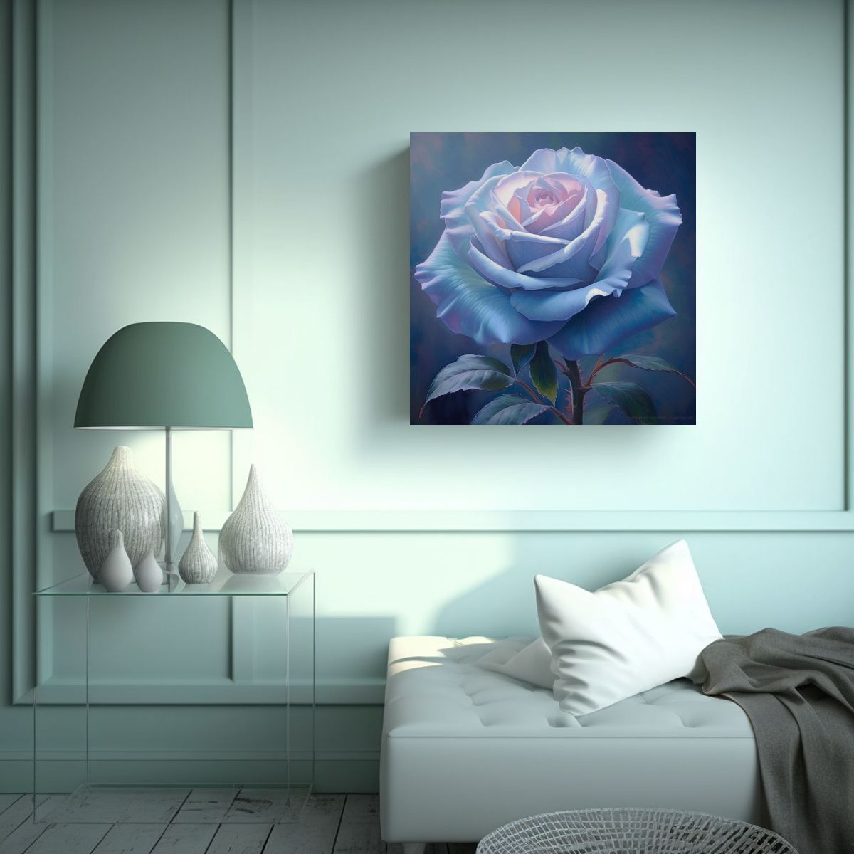 GENERICO - Cuadro Decorativo De Rosa Azul Pastel En Tela 60x60 Cm