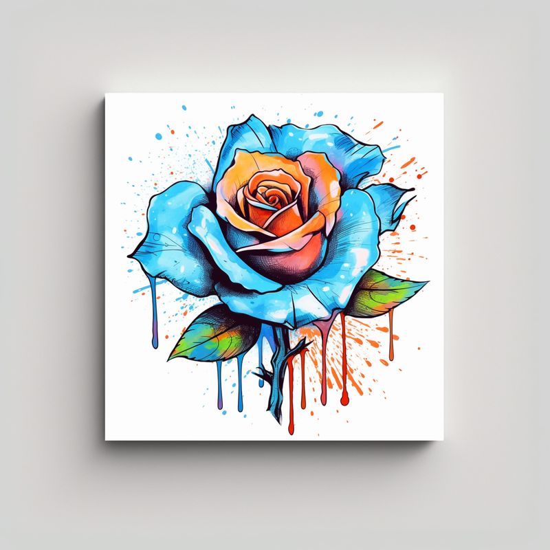 GENERICO - Fotografía De Rosa Colorida En Estilo Tattoo 90x90 Cm