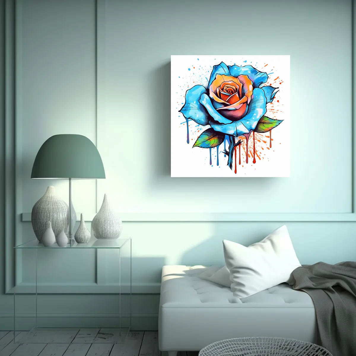 GENERICO - Fotografía De Rosa Colorida En Estilo Tattoo 60x60 Cm