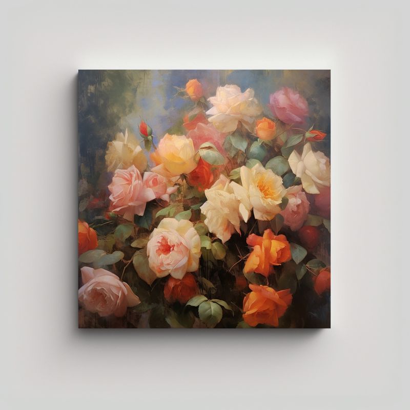 GENERICO - Cuadro Moderno De Rosas Y Flores Para Decoración 70x70 Cm