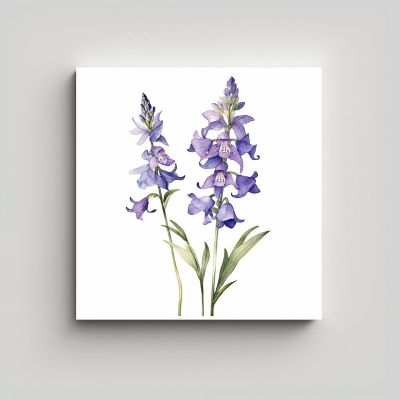 GENERICO - Cuadro Acuarela De Larkspur En Bastidor Para 90x90 Cm