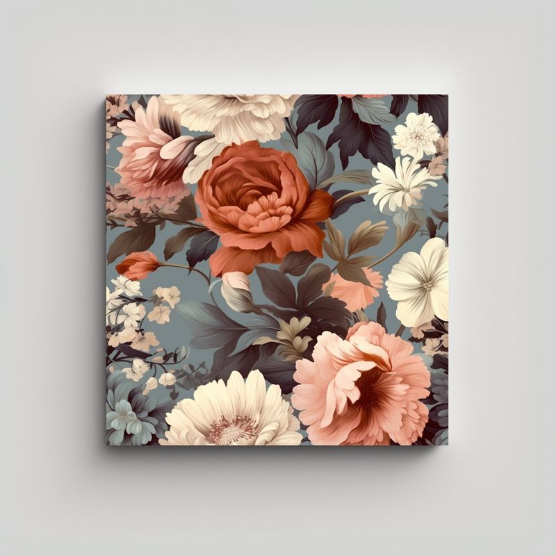 GENERICO - Ilustración Vintage De Flores Elegantes: Cuadros 70x70 Cm