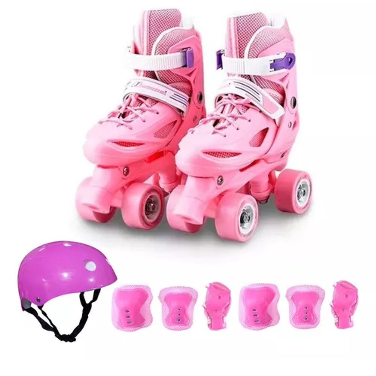 GENERICO - Patin 4 Ruedas Ajustable + Set De Protección + Casco Urbano