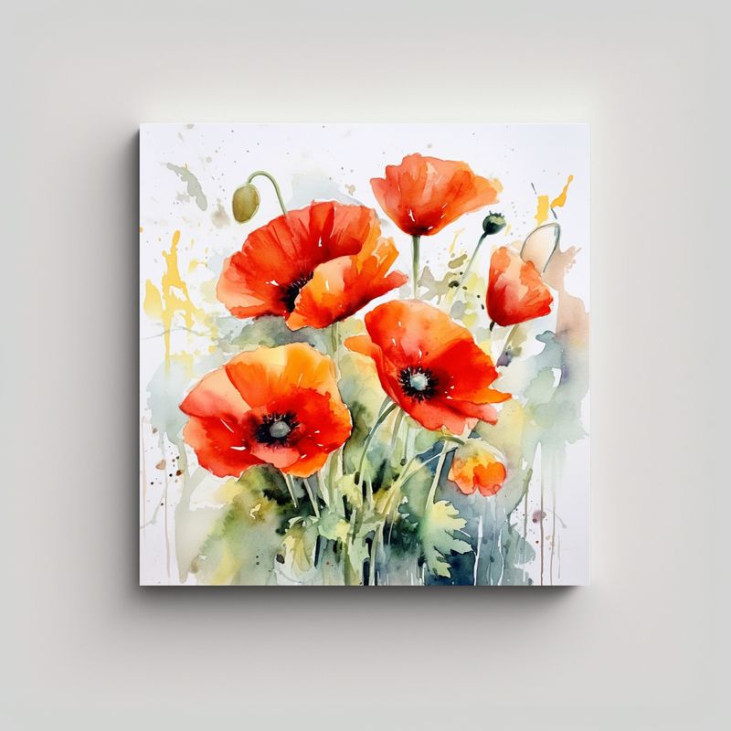 GENERICO - Canva Fotografía: 5 Amapolas Estilo Acuarela 70x70 Cm