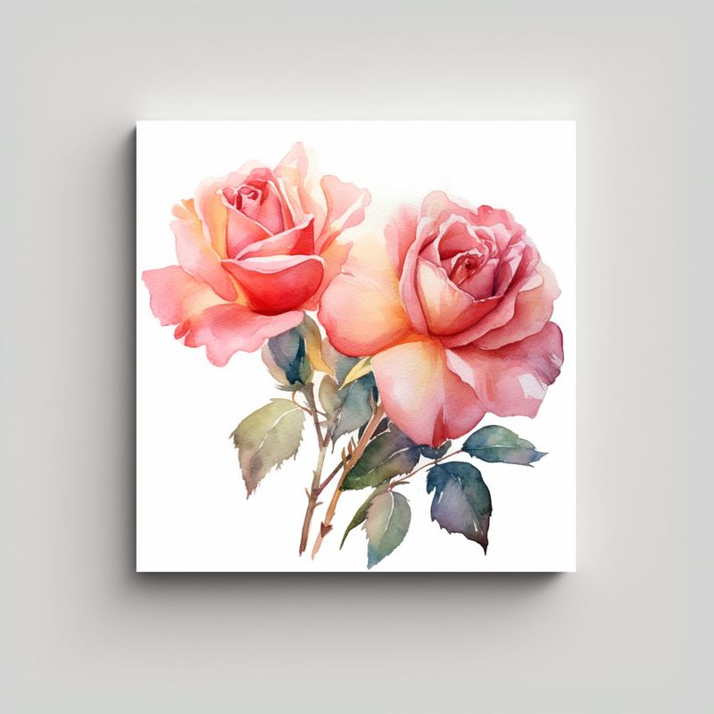 GENERICO - Cuadro Decorativo De Rosas Acuarelas En Tela Con 50x50 Cm