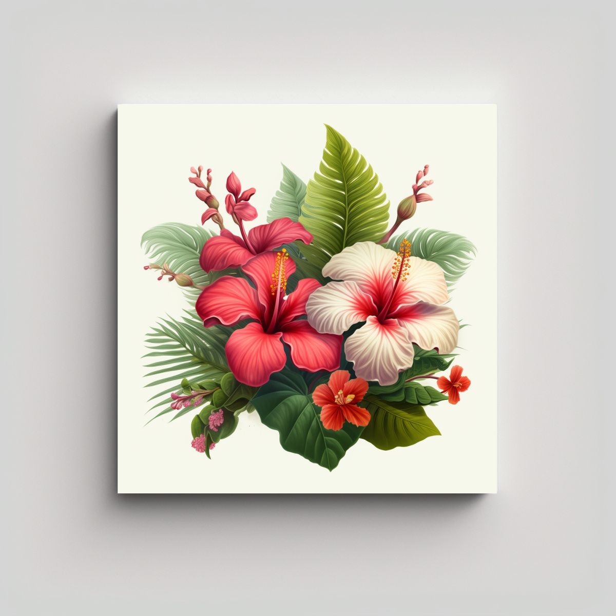 GENERICO - Cuadro Vanguardia Artesanal: Dos Hibiscus Entre 90x90 Cm