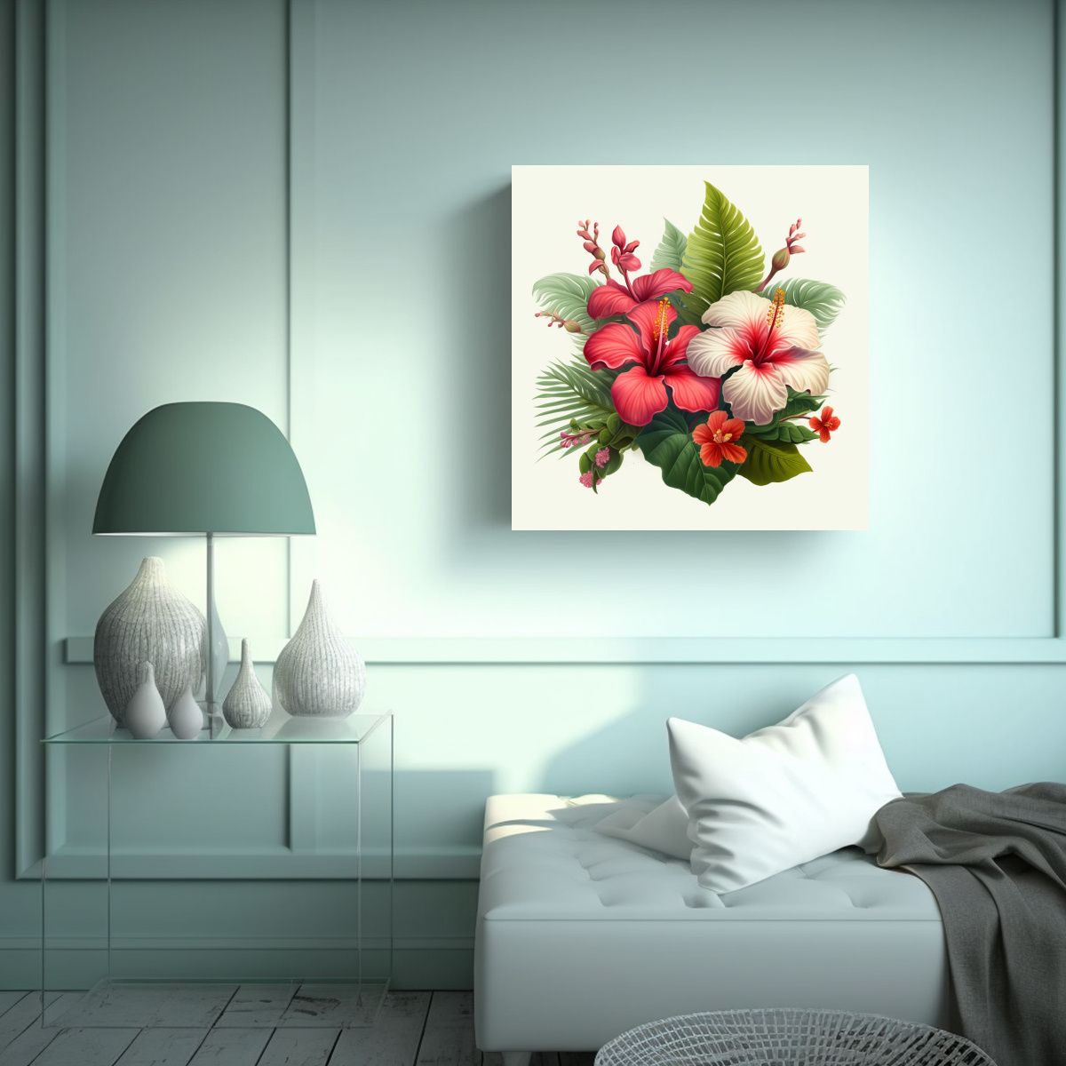 GENERICO - Cuadro Vanguardia Artesanal: Dos Hibiscus Entre 90x90 Cm