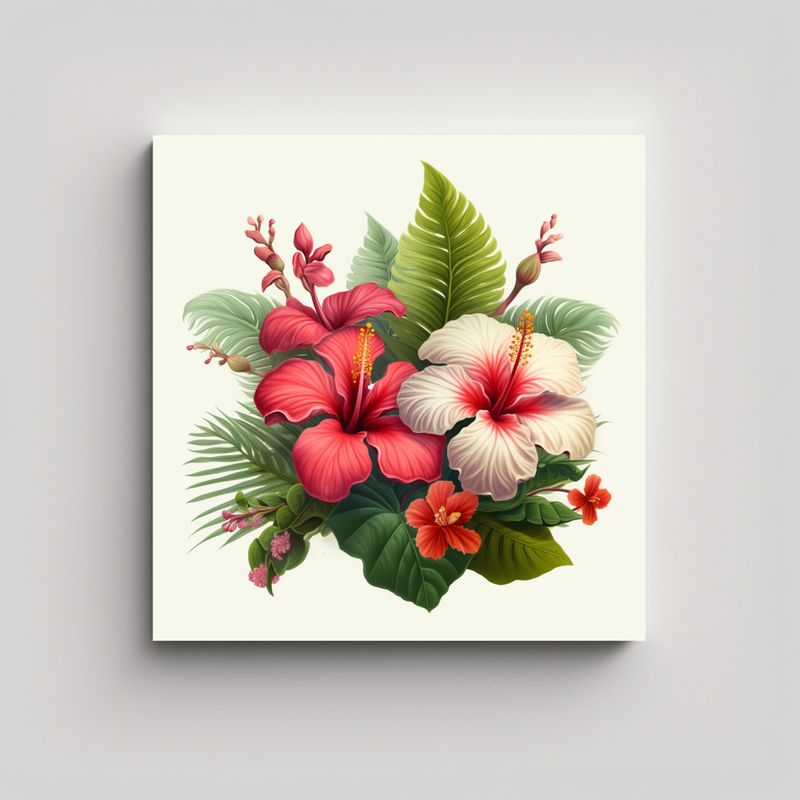 GENERICO - Cuadro Vanguardia Artesanal: Dos Hibiscus Entre 50x50 Cm
