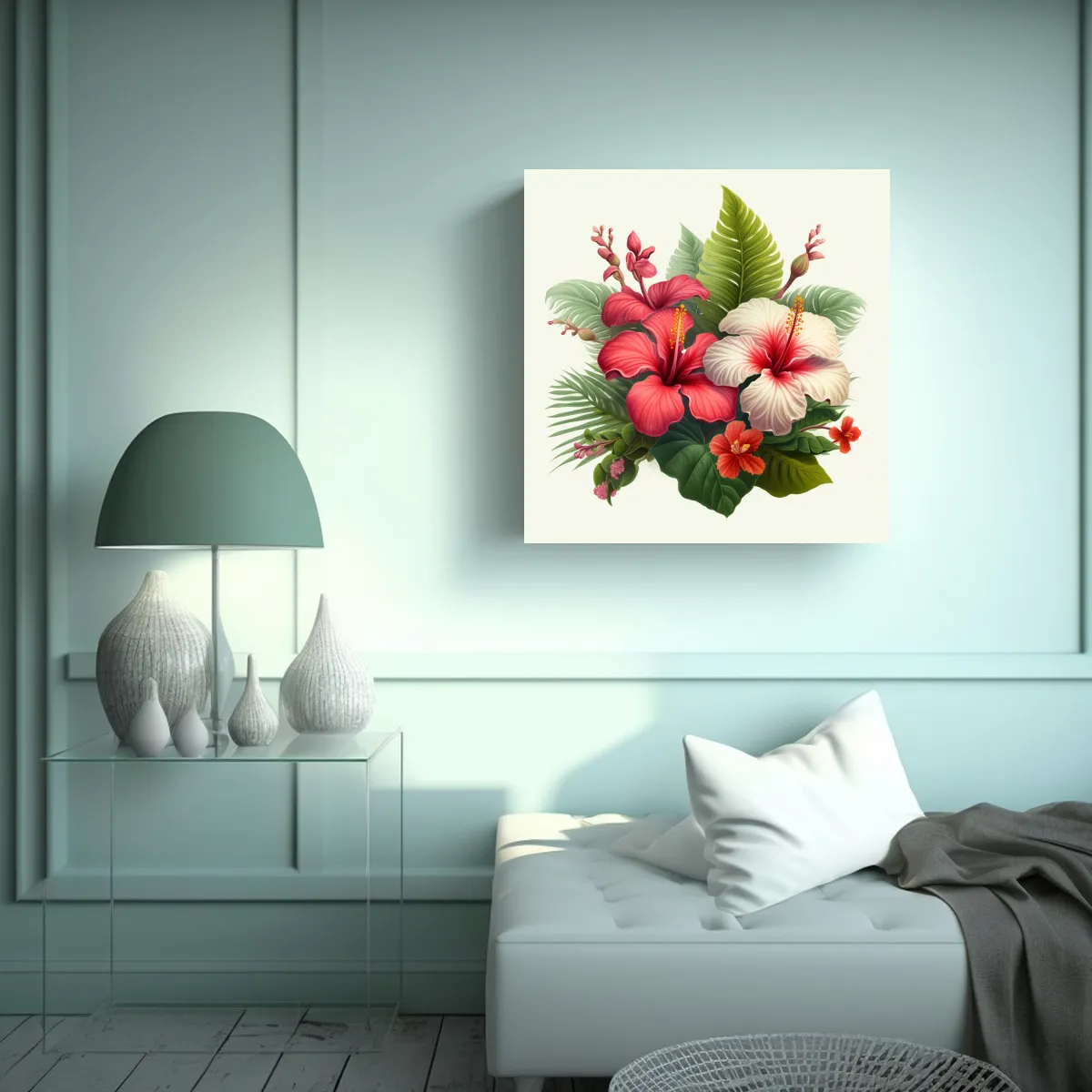 GENERICO - Cuadro Vanguardia Artesanal: Dos Hibiscus Entre 50x50 Cm