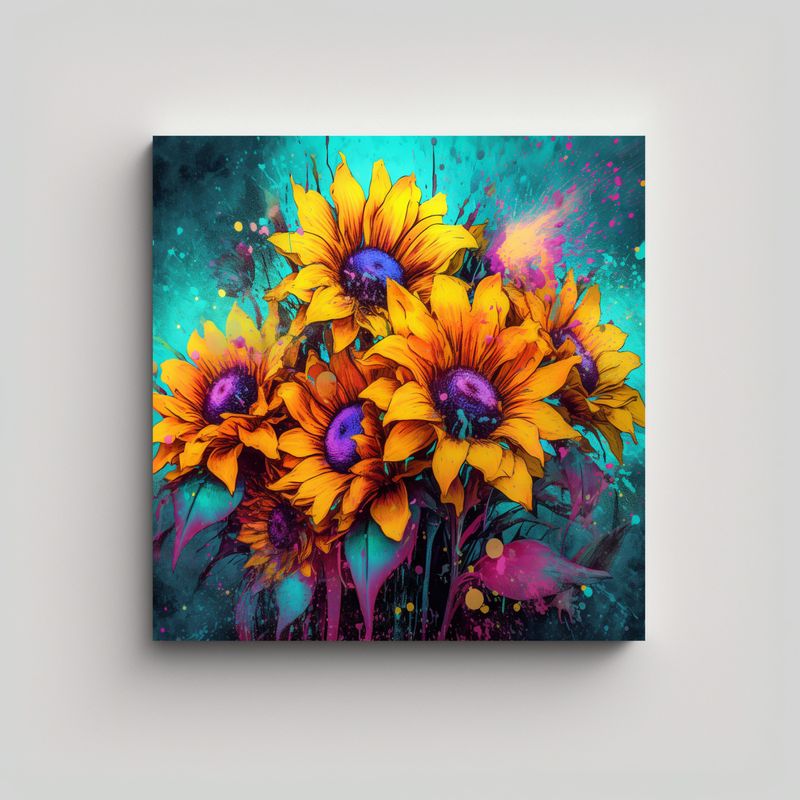 GENERICO - Cuadro De Girasoles Amarillos Con Fino Arte De 50x50 Cm