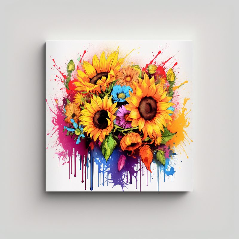 GENERICO - Cuadro Decorativo De Girasoles En Acuarela Y 70x70 Cm