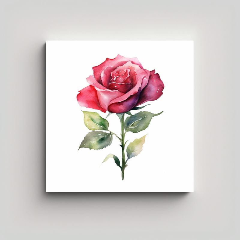 GENERICO - Tela En Bastidor Con Elegante Rosa Acuarela Sobre 80x80 Cm